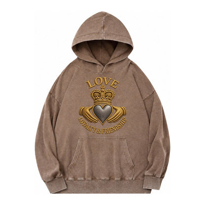 Claddagh Symbol Vintage Washed Hoodie – Brown