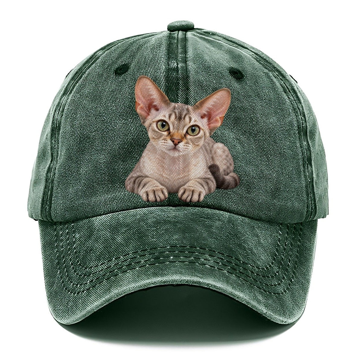 Devon Rex Reclining Paws Forward Realistic Cat Portrait Classic Cap – Forest Mist