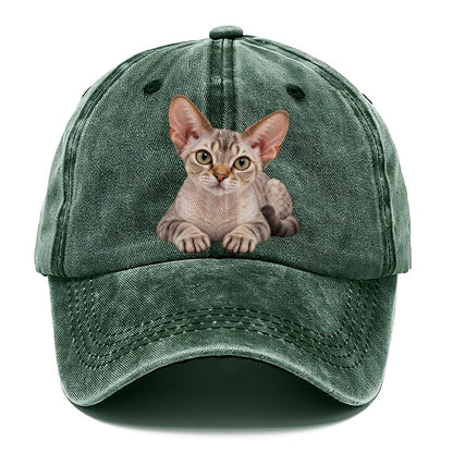 Devon Rex Reclining Paws Forward Realistic Cat Portrait Classic Cap – Forest Mist