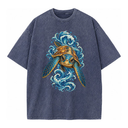 Ornate Sea Turtle Vintage T-shirt – Blue
