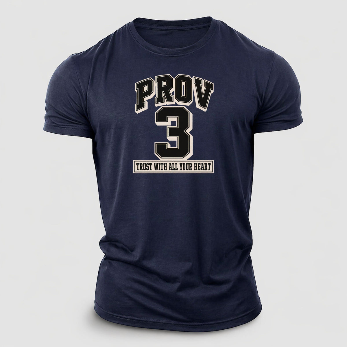 Proverbs 3 Varsity Chapel Varsity Cotton T-Shirt – Navy