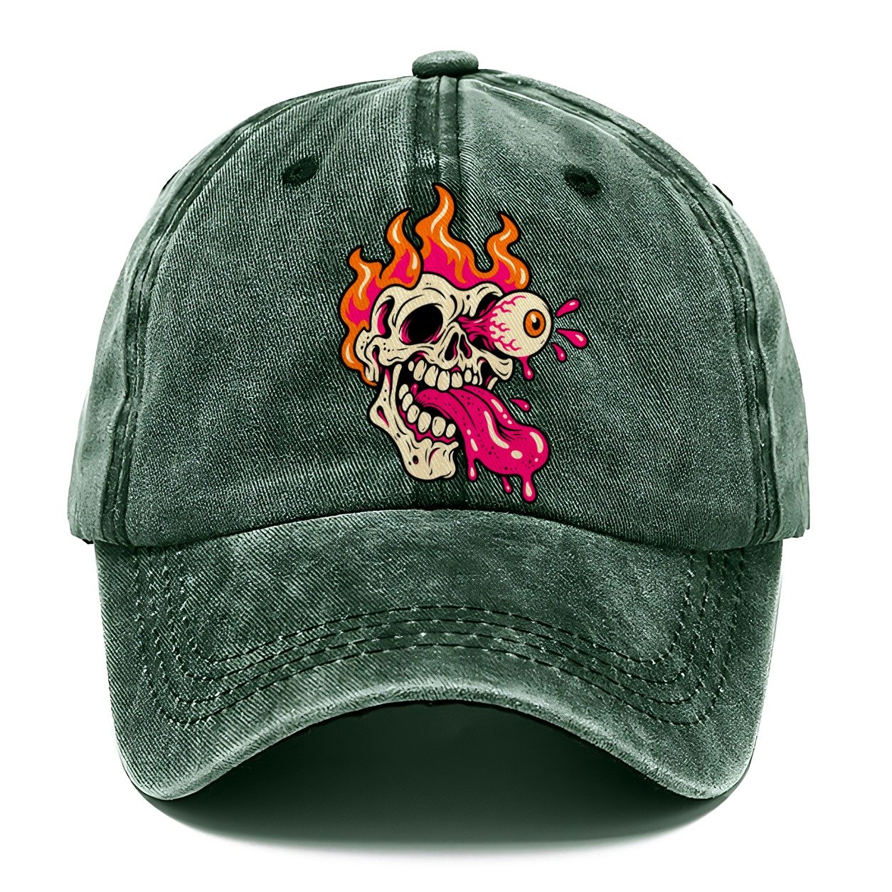 Flame Skull Tongue Crazy Styles Classic Cap – Forest Mist