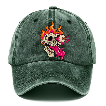 Flame Skull Tongue Crazy Styles Classic Cap – Forest Mist