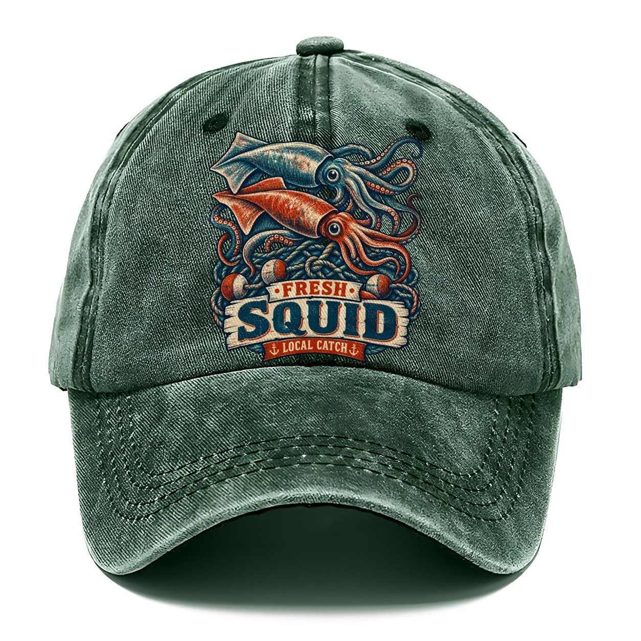 Squid And Net Stack Fishing Club Classic Cap – Forest Mist