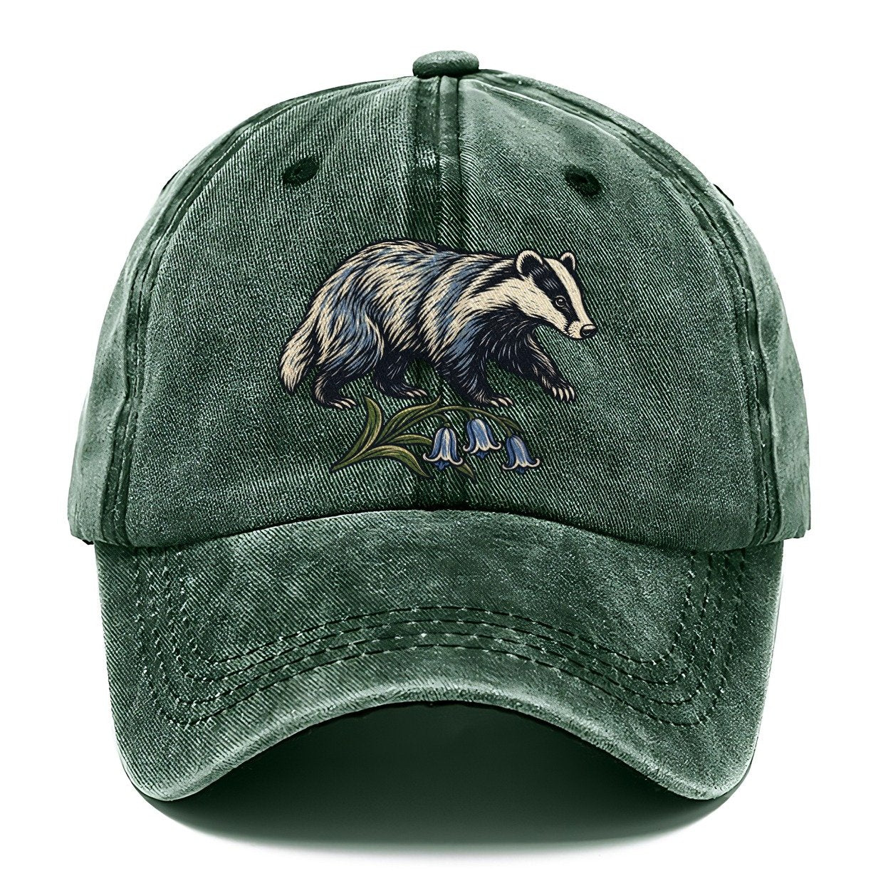 British Badger With Bluebell Sprig Uk Culture Heritage Classic Cap – Forest Mist