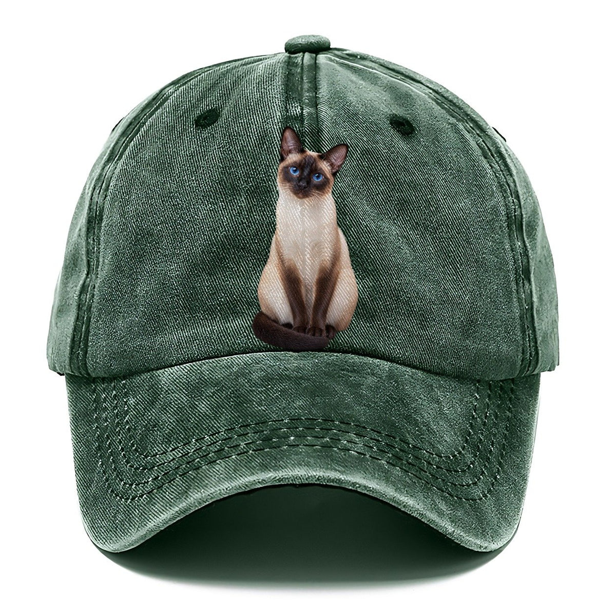 Siamese Seated Portrait Realistic Cat Portrait Classic Cap – Forest Mist