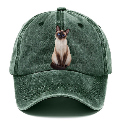 Siamese Seated Portrait Realistic Cat Portrait Classic Cap – Forest Mist