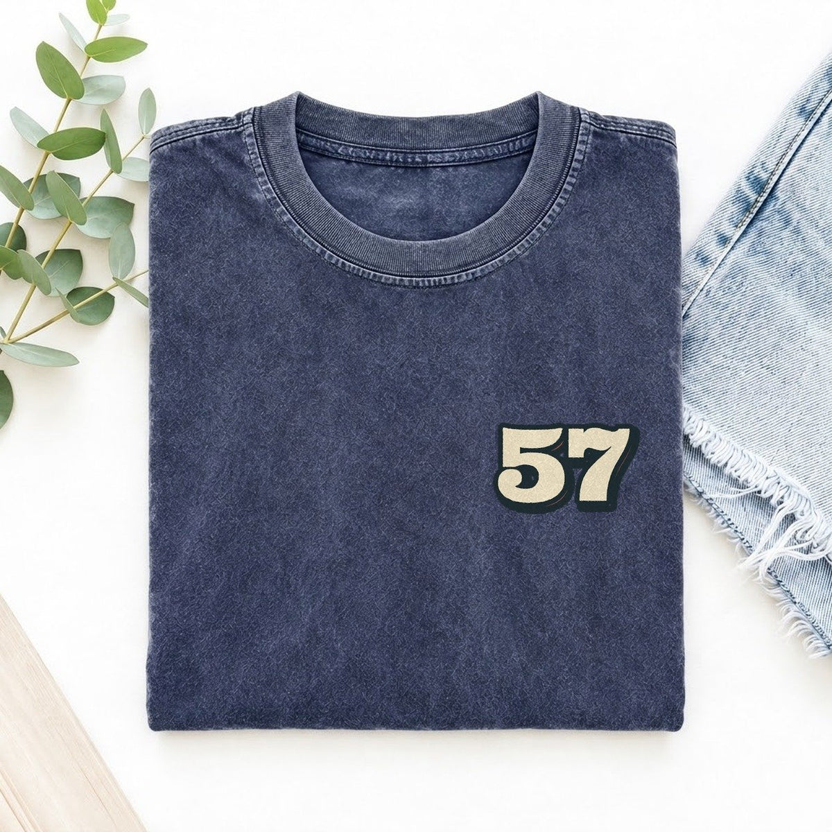 Number 57 Left Chest Vintage T-shirt – Blue