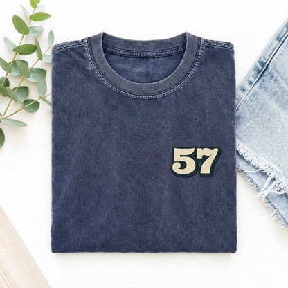 Number 57 Left Chest Vintage T-shirt – Blue