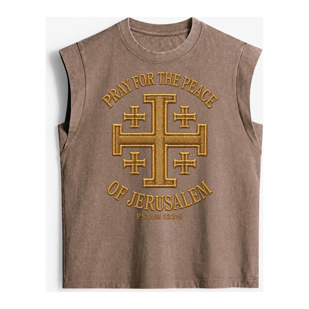 Jerusalem Cross Vintage Washed Tank – Brown