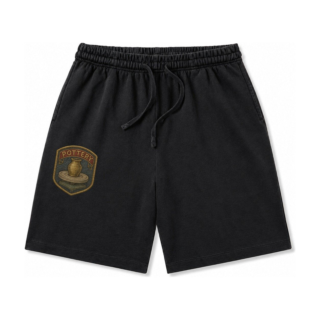 Pottery Wheel With Clay Vessel Ceramicist Symbol Washed Shorts – Black