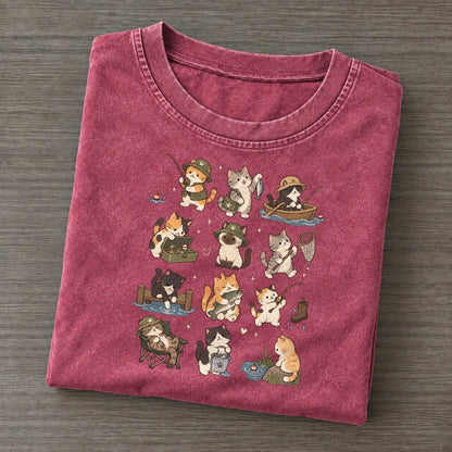 Fishing Day Cat Club Vintage T-shirt – Raspberry