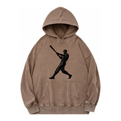Baseball Batter In Full Swing Vintage Washed Hoodie – Brown