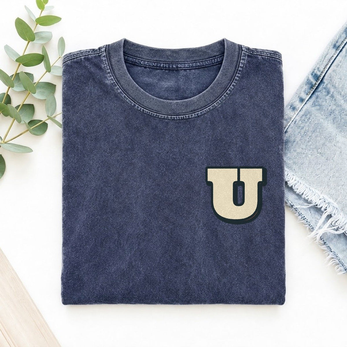 Initial U Left Chest Vintage T-shirt – Blue