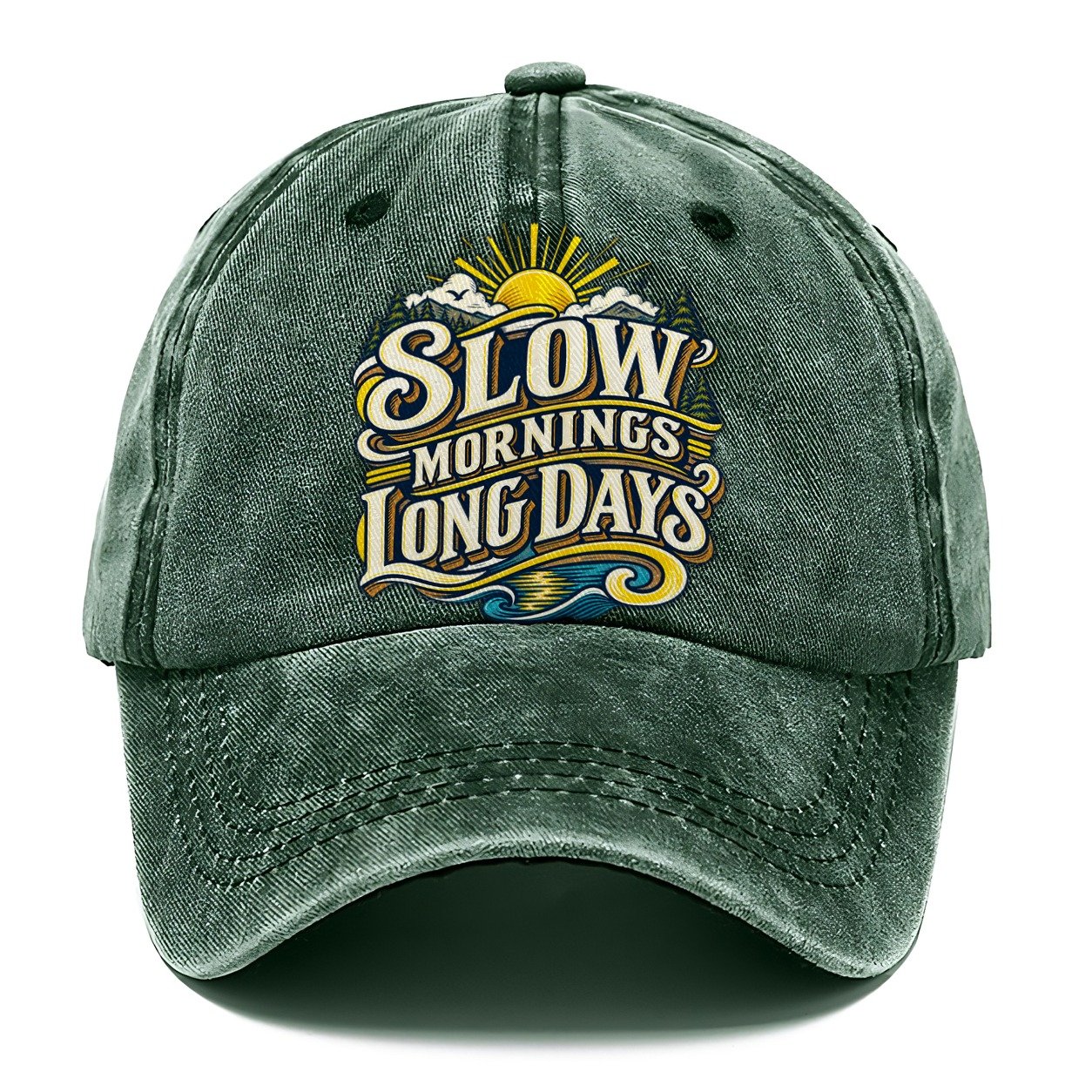 Slow Mornings Long Days Retired Living Classic Cap – Forest Mist