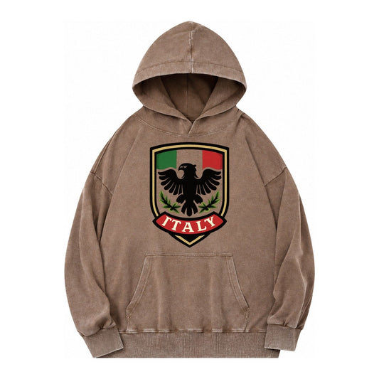 Italy Tricolor Logo Vintage Washed Hoodie – Brown