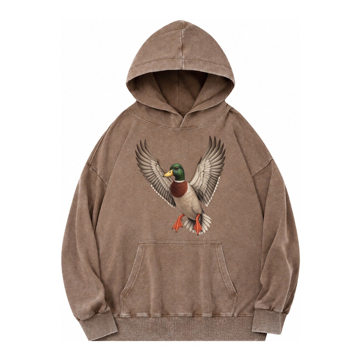 Mallard In Flight Vintage Washed Hoodie – Brown