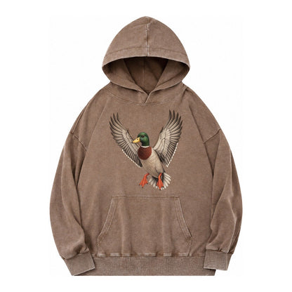 Mallard In Flight Vintage Washed Hoodie – Brown