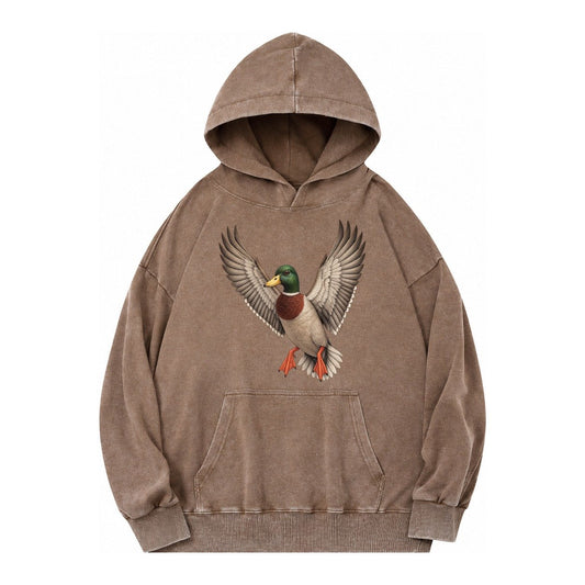 Mallard In Flight Vintage Washed Hoodie – Brown