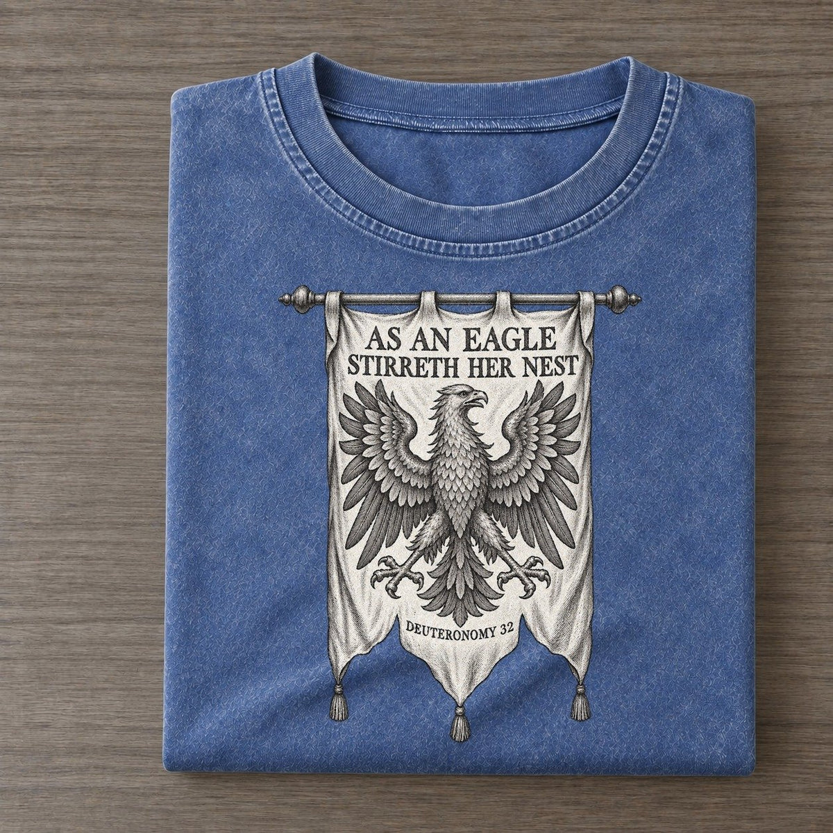 As An Eagle Stirreth Her Nest Beast And Banner Vintage T-shirt – Washed Blue