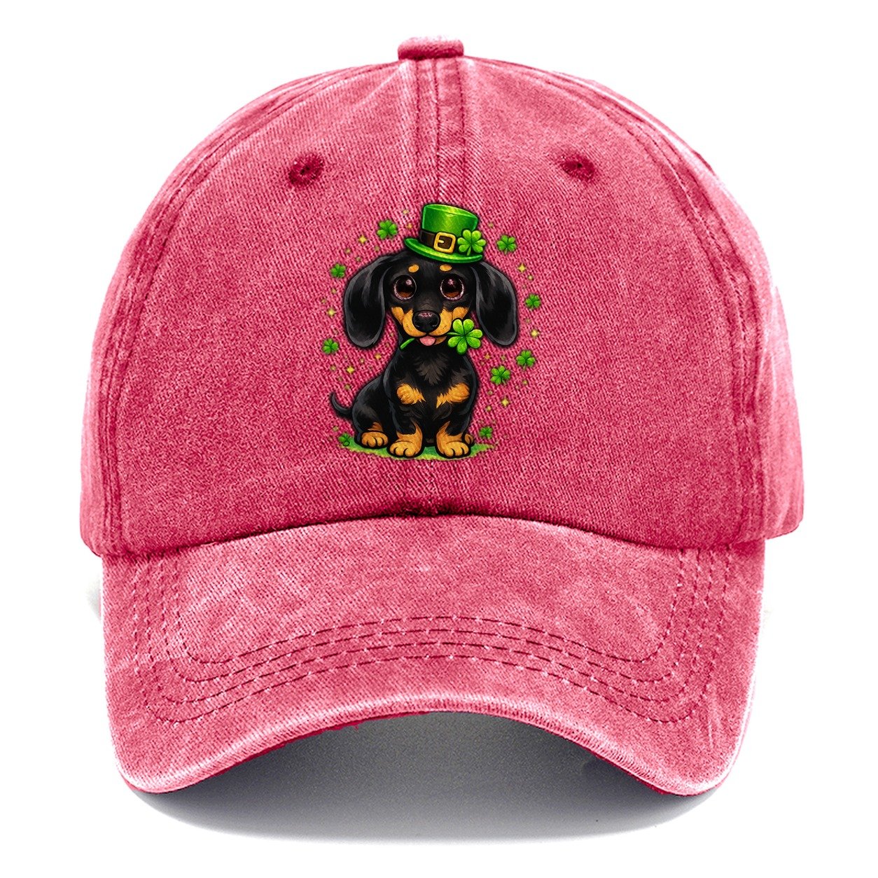 Leprechaun Dachshund Clover Classic Cap – Pomegranate Blush