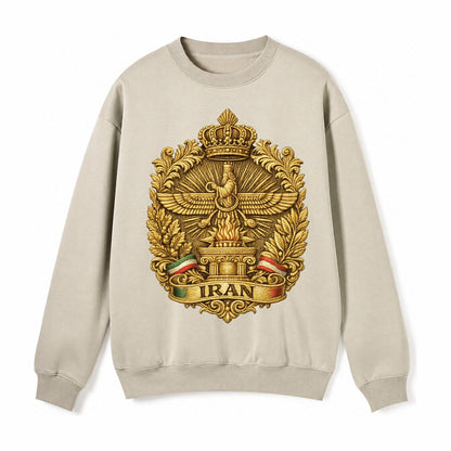 Iran Fire Temple Emblem Fleece Sweatshirt – Light Khaki