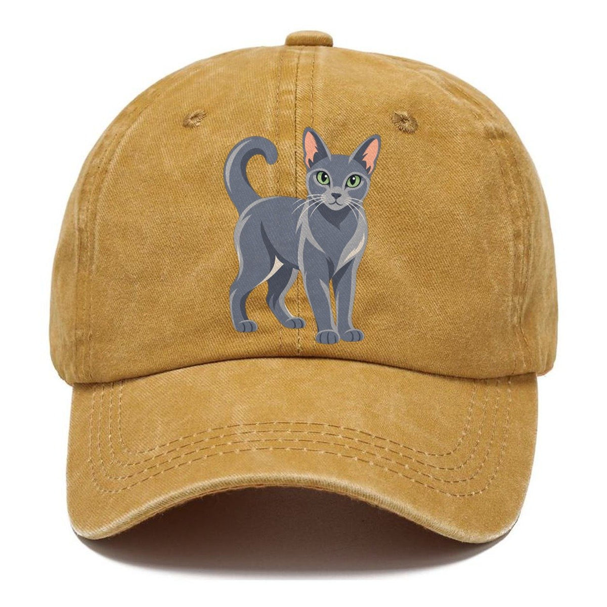 Realistic Russian Blue Cat Portrait Standing Three Quarter Classic Cap – Golden Harvest