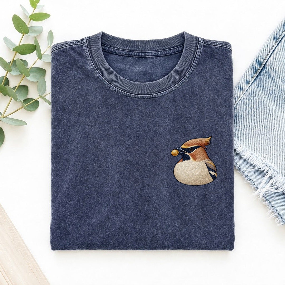 Waxwing Berry Poise Left Chest Vintage T-shirt – Blue