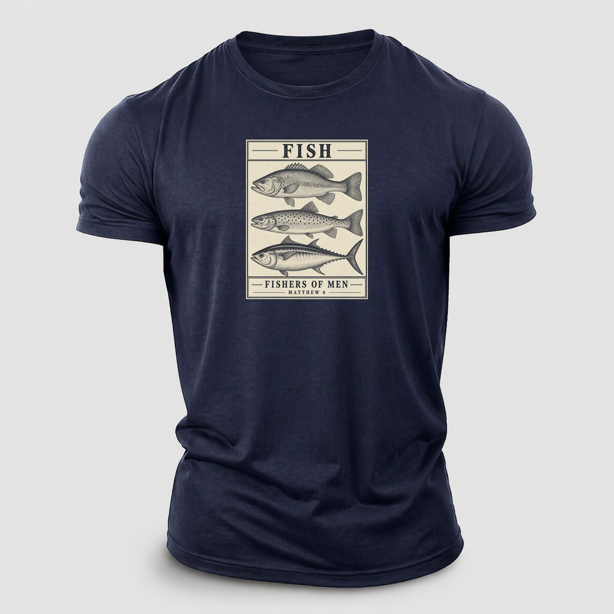 Fish Specimen Plate Creature Canticle Cotton T-Shirt – Navy