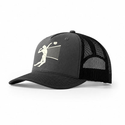 Volleyball Player At Net 66ebe1 Trucker Hat – Dark Grey-Black