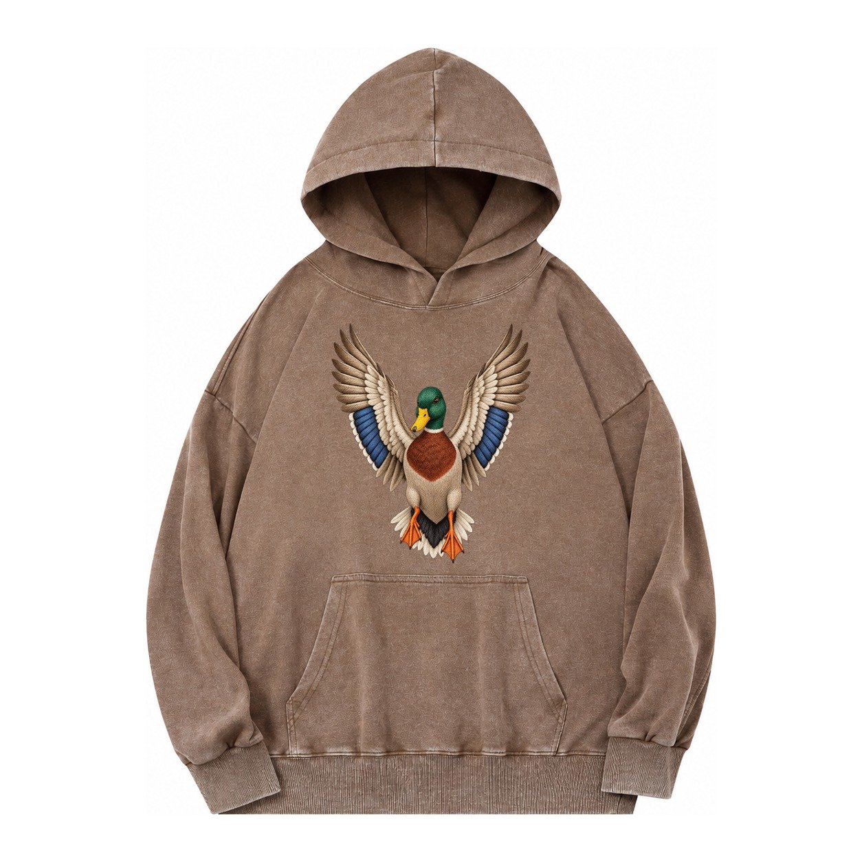 Mallard Majesty Vintage Washed Hoodie – Brown