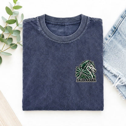Saudi Arabia Country Pride Left Chest Vintage T-shirt – Blue