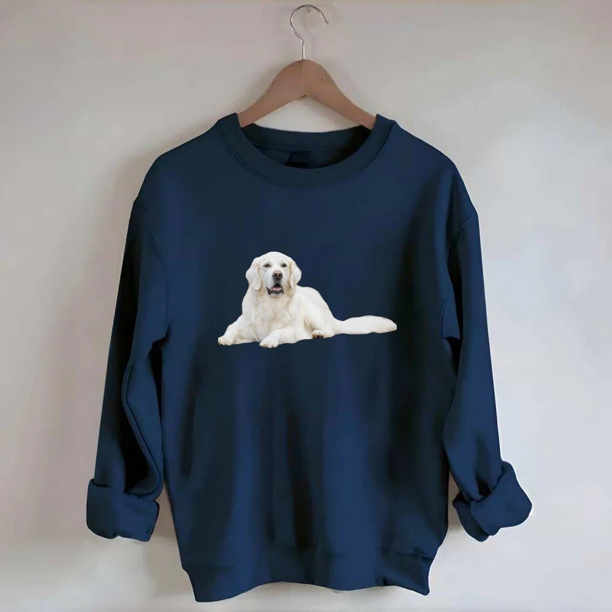 White English Cream Golden Retrievers Crewneck Sweatshirt – Navy