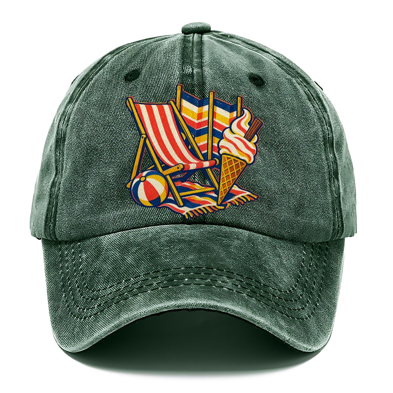 British Seaside Deckchair Windbreak And Ice Cream Uk Culture Heritage Classic Cap – Forest Mist