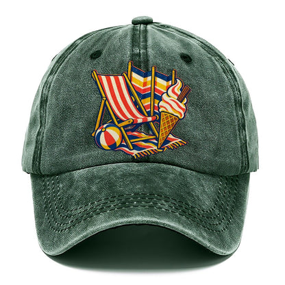 British Seaside Deckchair Windbreak And Ice Cream Uk Culture Heritage Classic Cap – Forest Mist