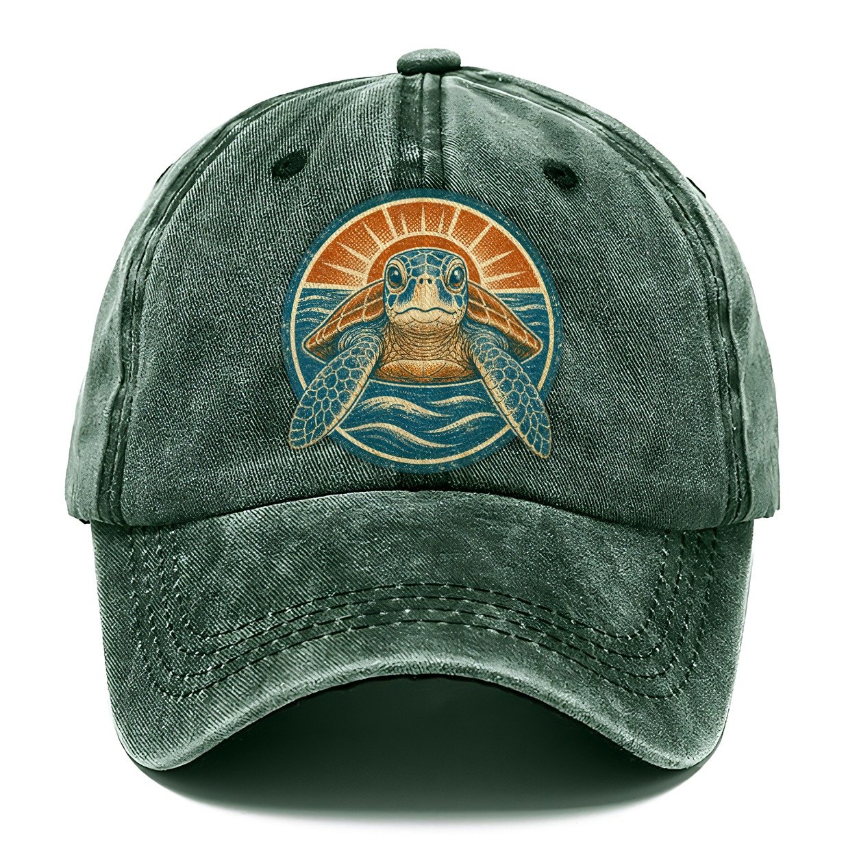 Vintage Sea Turtle Sunrise Classic Cap – Forest Mist