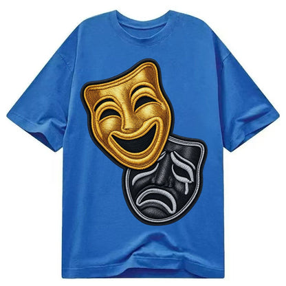Broadway Masks Comedy Tragedy Masks In Gold And Black Theate Classic T-shirt – Blue