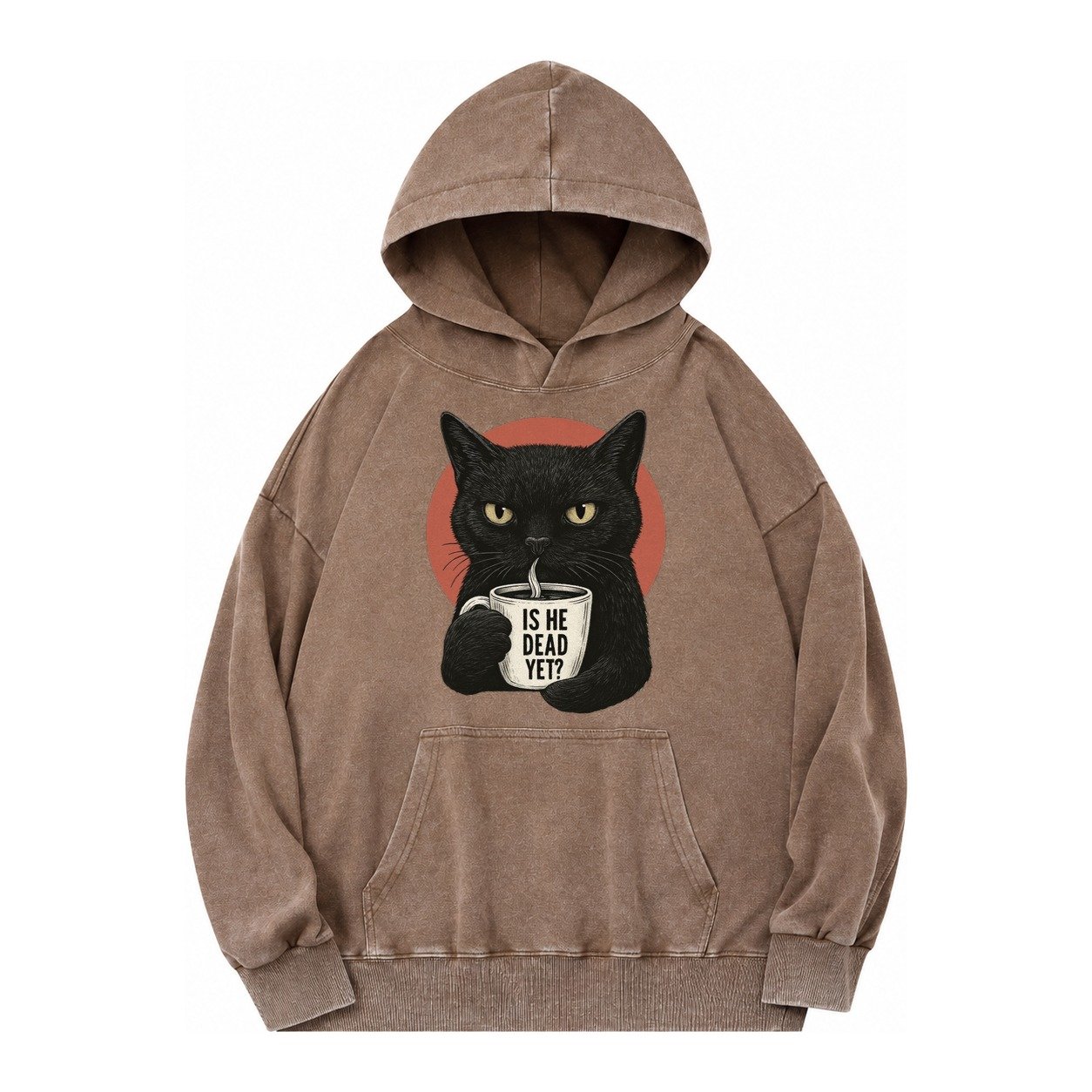 Is He Dead Yet Cat Vintage Washed Hoodie – Brown