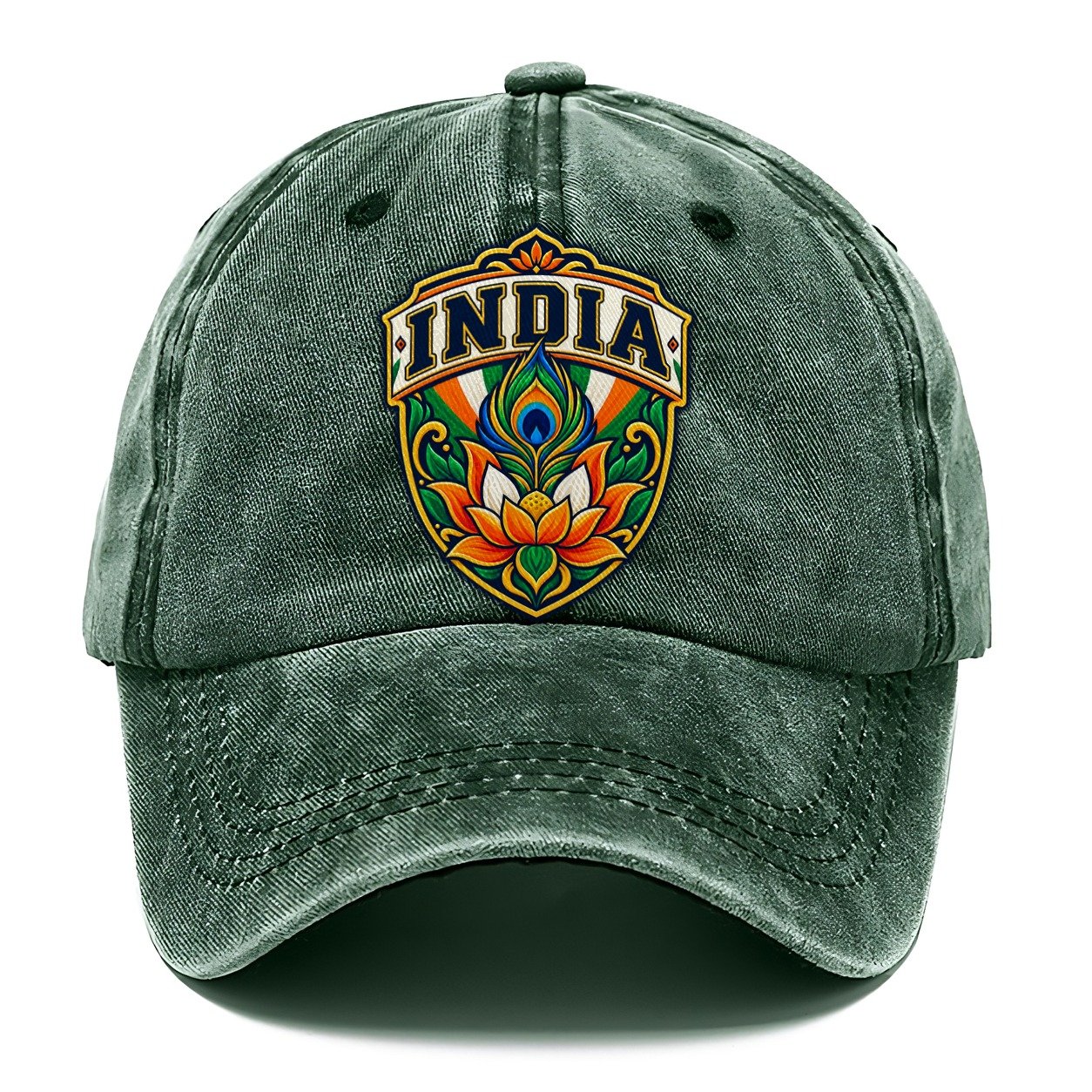 India Retro Badge Country Logos Classic Cap – Forest Mist