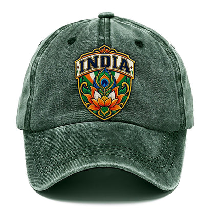 India Retro Badge Country Logos Classic Cap – Forest Mist