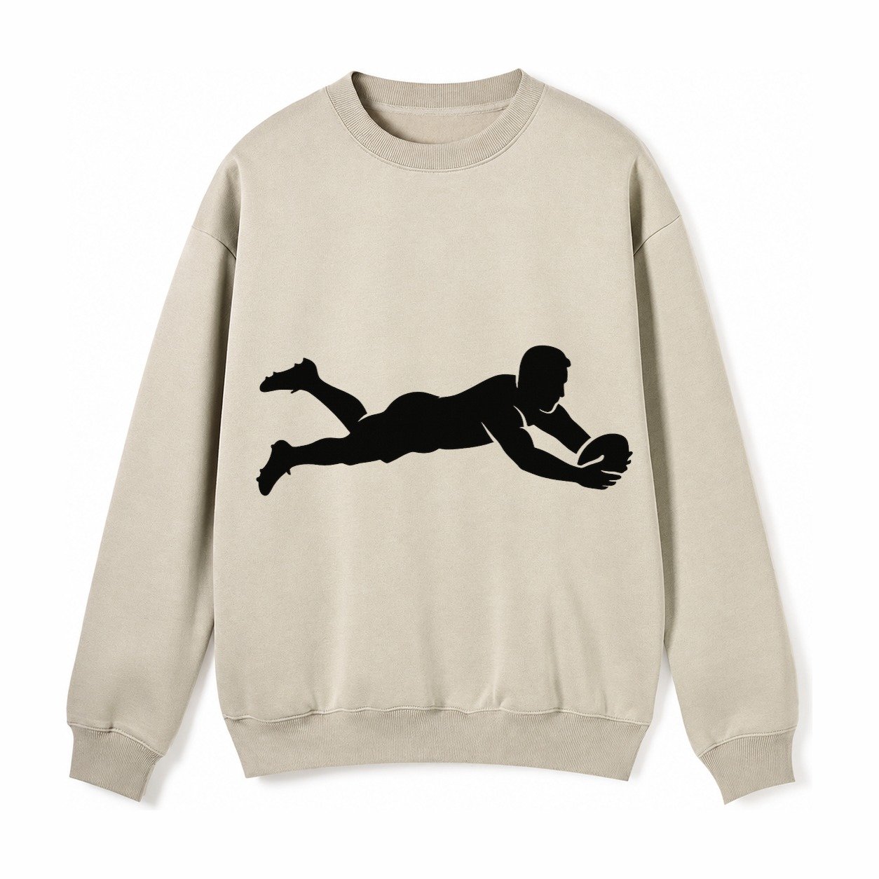 Rugby Player Diving For Try Fleece Sweatshirt – Light Khaki