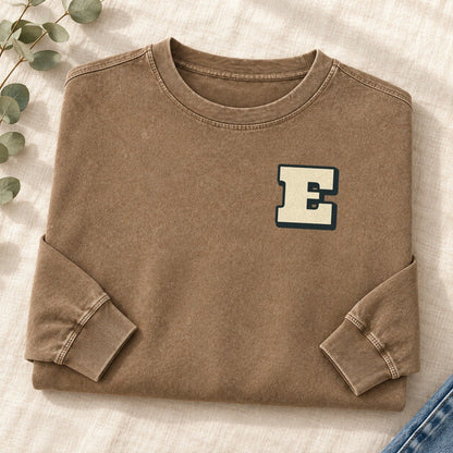 Initial E Left Chest Washed Long Sleeve T-Shirt – Coffee