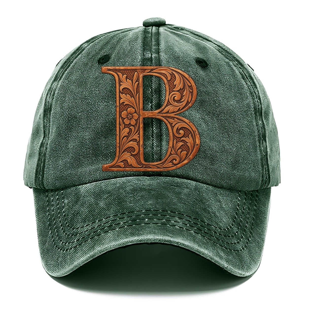Tooled Leather B Monogram Classic Cap – Forest Mist