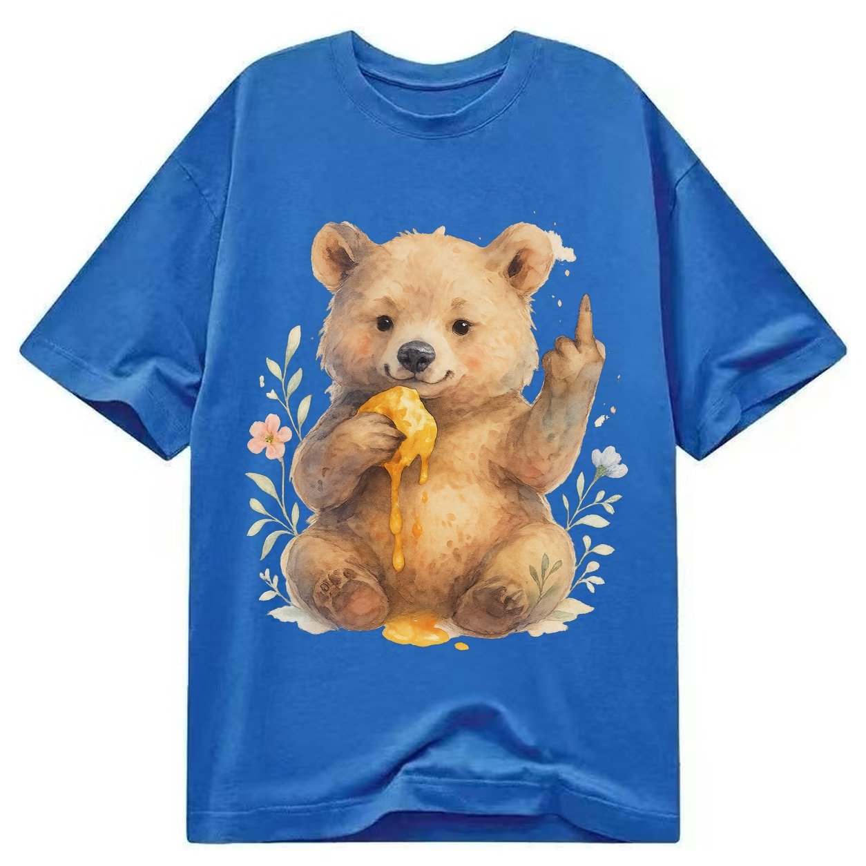 Chubby Bear Cub Eating Dripping Honey Sticky Paw Up With Mid Classic T-shirt – Blue