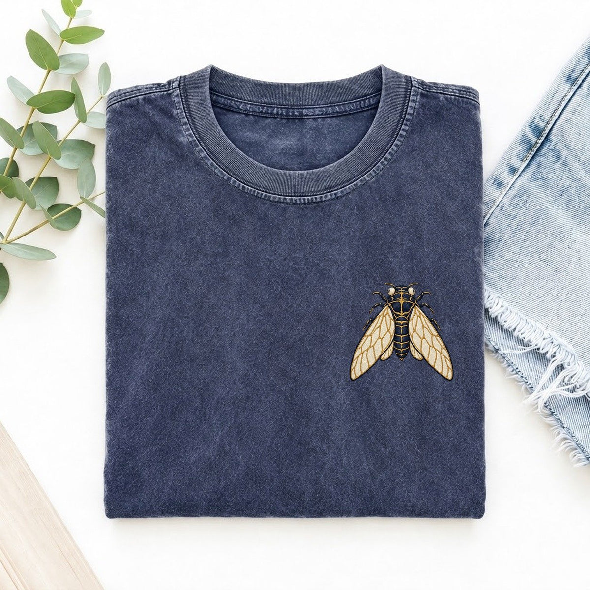 Cicada Wing Lantern Left Chest Vintage T-shirt – Blue