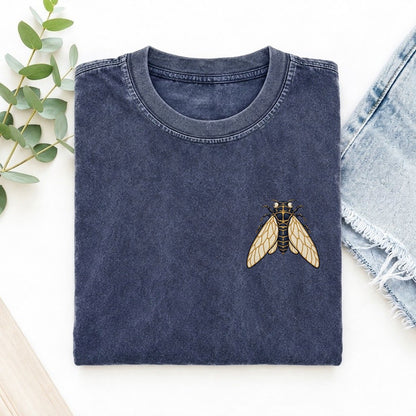 Cicada Wing Lantern Left Chest Vintage T-shirt – Blue