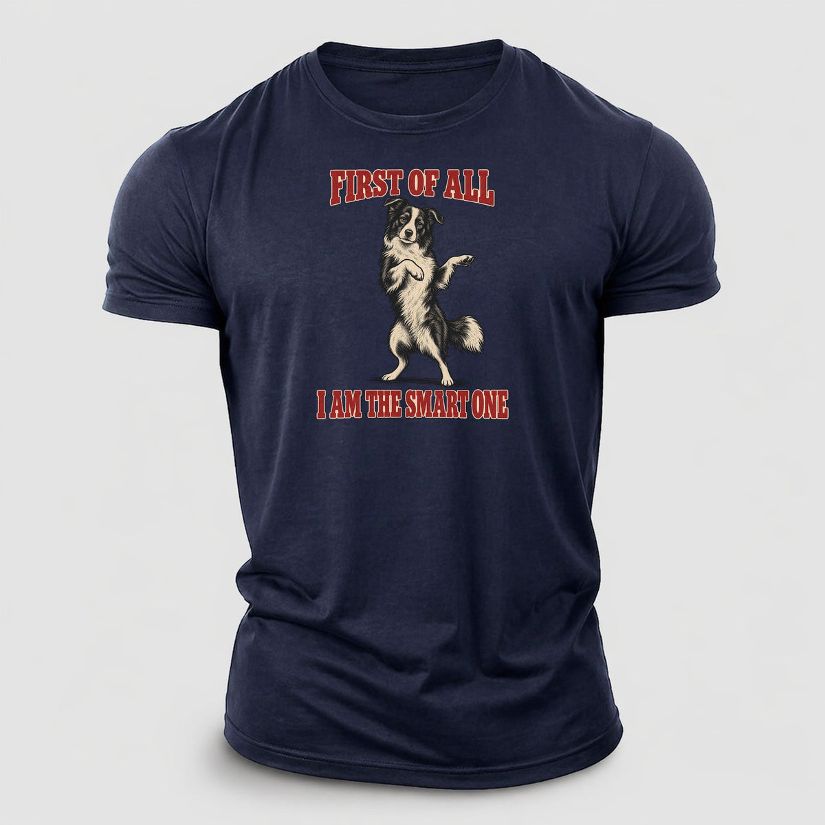 Border Collie Dog Declarations Cotton T-Shirt – Navy