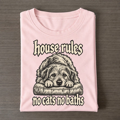 A Shaggy Dog Lying Sprawled Across A Couch Cushion Chin On Paws Bark For Me Classic T-shirt – Pink