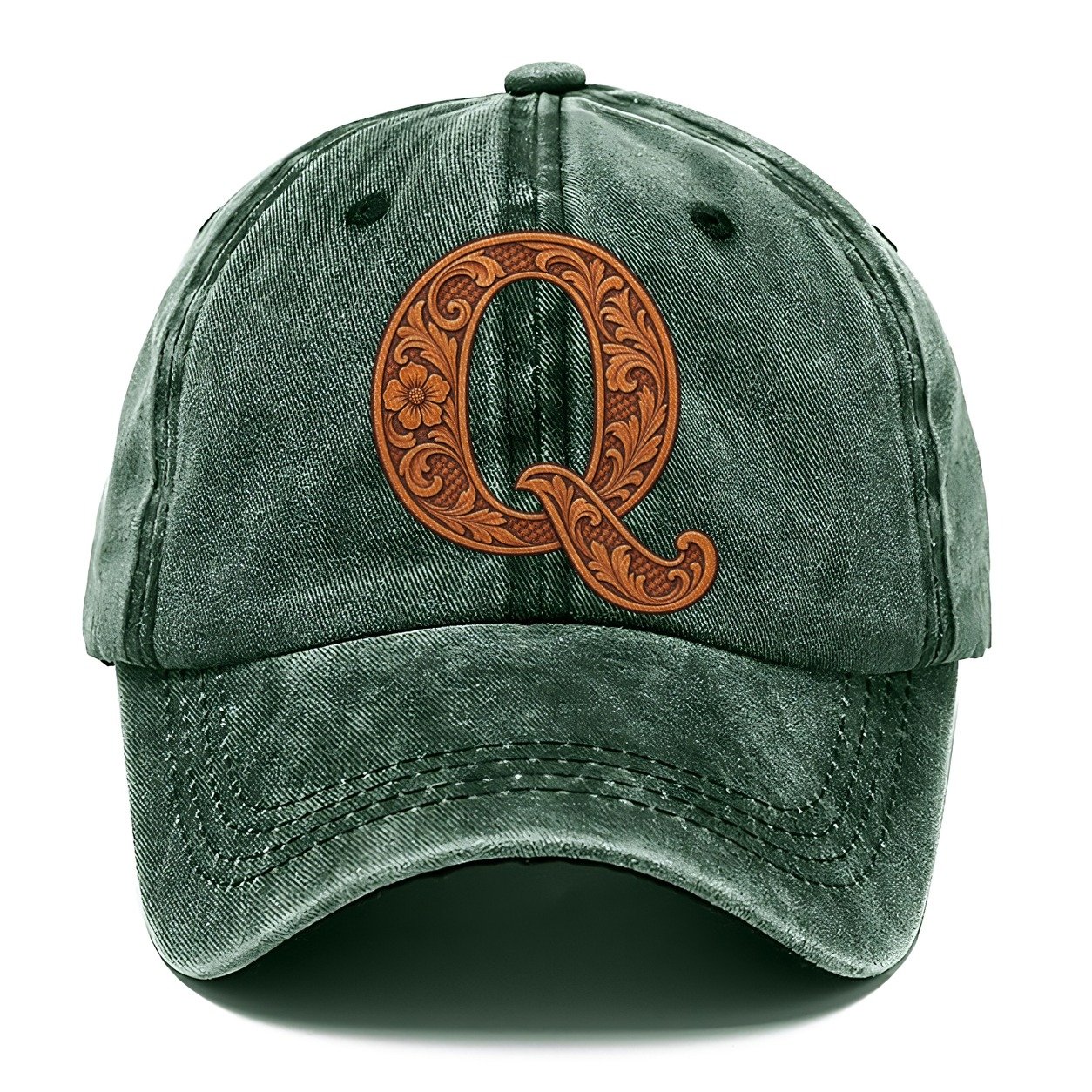 Tooled Leather Q Monogram Classic Cap – Forest Mist