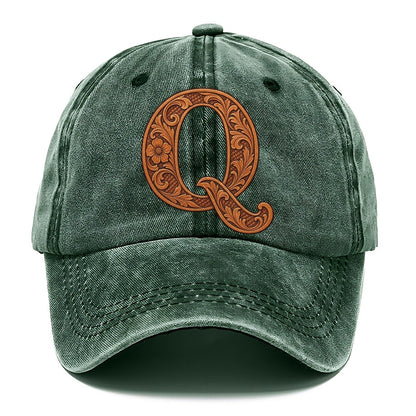 Tooled Leather Q Monogram Classic Cap – Forest Mist